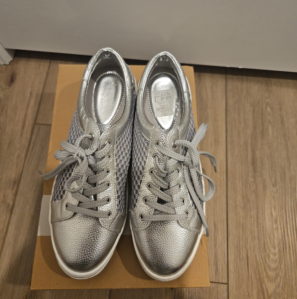 Silver Women’s Lace-Up Sneakers - Metallic Casual Shoes